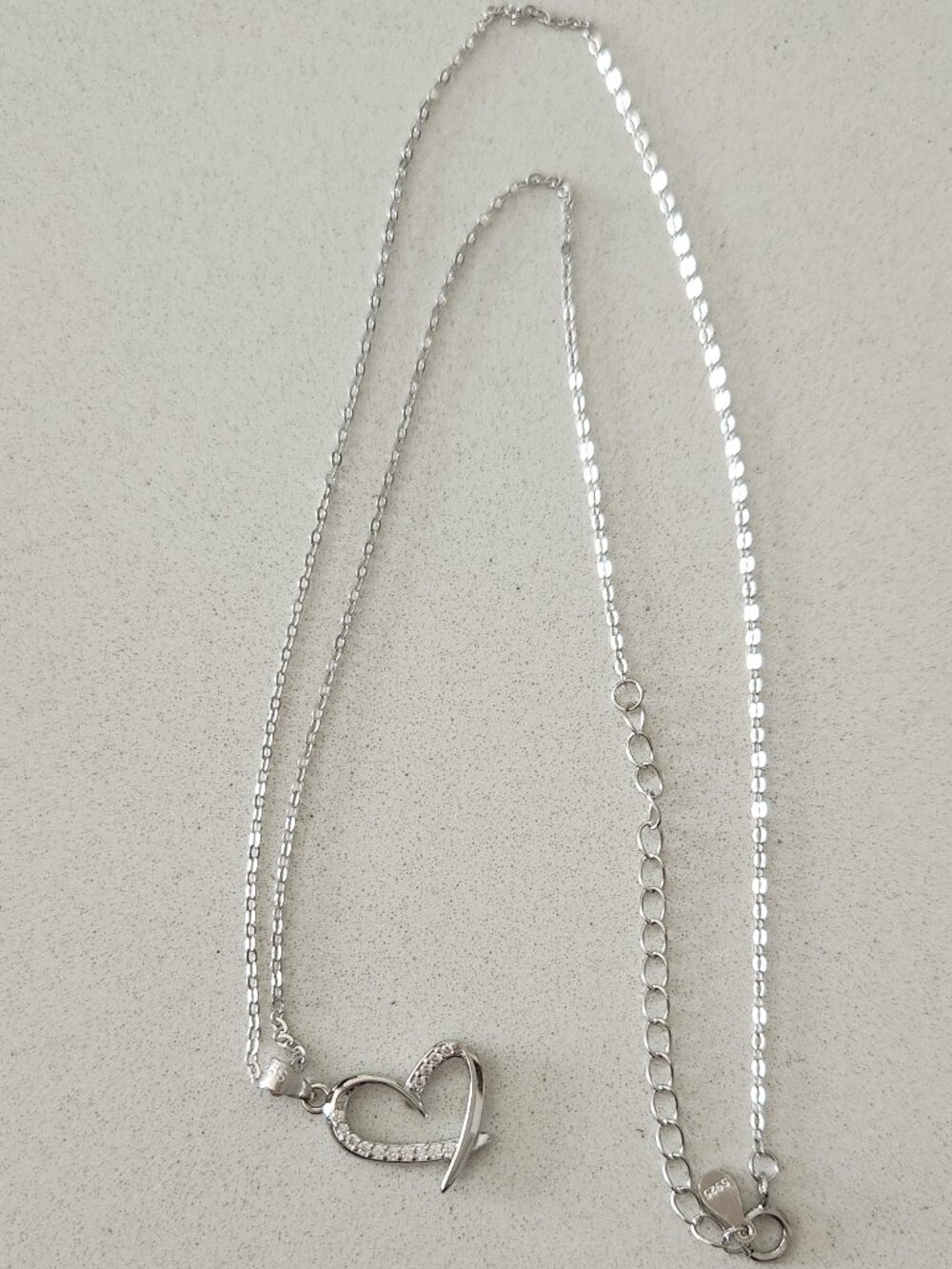 925 Sterling Silver Heart Necklace with Cubic Zirconia Gemstones, Lobster Clasp